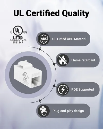 Miniatura 2 de VCE Paquete de 25 acopladores Keystone RJ45 CAT6 con certificación UL, acoplador hembra a hembra, acoplador en línea UTP CAT6 Keystone blanco