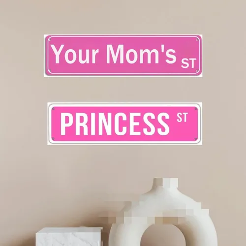 Miniatura 3 de Letrero de calle con texto en inglés "Your Mom's St", color rosa, para decoración de habitación para adolescentes y niñas, carteles divertidos