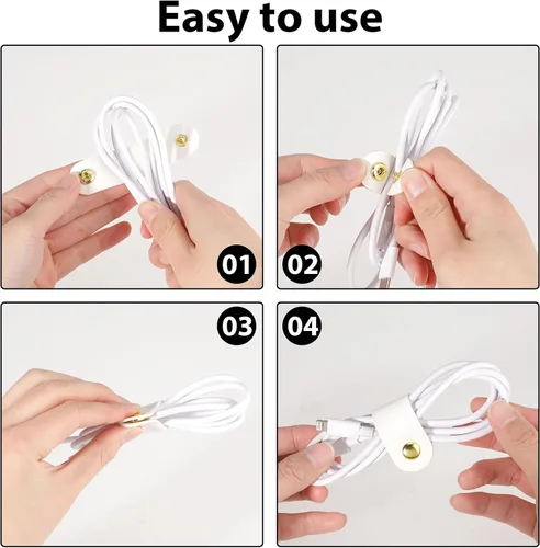 Miniatura 3 de Organizador de cables de cuero, correas de cable reutilizables, organizador de cables de piel sintética, cable de carga, cable de alimentación