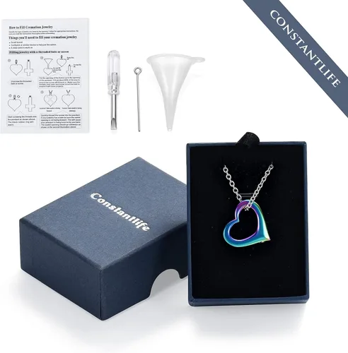 Miniatura 100 de constantlife Joyería de cremación para cenizas – Colgante de corazón conmemorativo collar de urna conmemorativa soporte para cenizas de acero