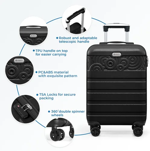 Miniatura 3 de Krute Equipaje con ruedas giratorias Maleta rígida PC ABS TSA Lock Ligero, Negro
