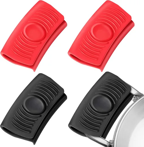 Miniatura 8 de Patelai 4 fundas de silicona para mango de sartén caliente, antideslizantes, resistentes al calor, para sartenes de hierro fundido, sartenes y Negro