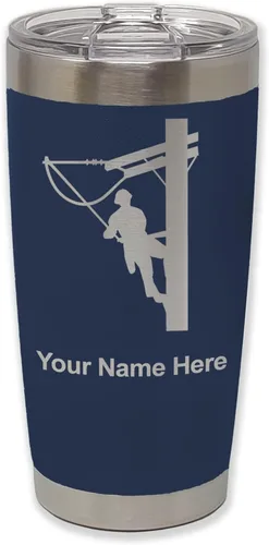 Miniatura 19 de LaserGram Taza aislada al vacío de 20 onzas, Lineman, grabado personalizado incluido (negro)