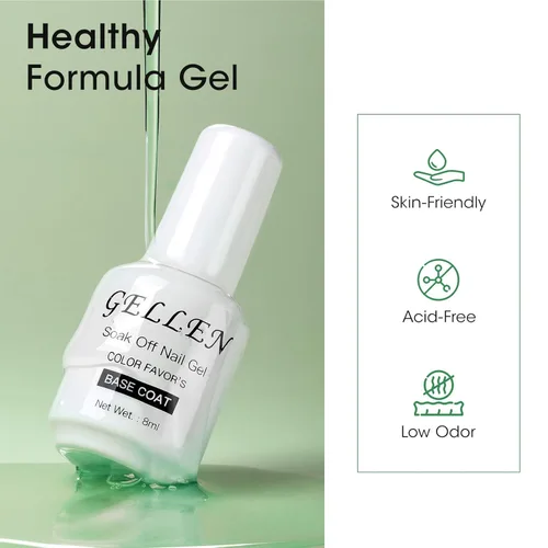 Miniatura 5 de Gellen Top Coat y Base Coat para Gel Polish - Acabado Shine de larga duración, 8ml cada botella Capa superior y base transparente