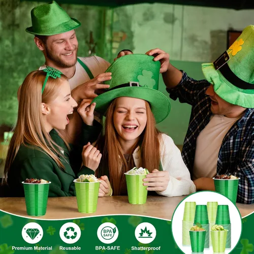 Miniatura 6 de KesaPlan 100 vasos de plástico desechables para fiesta de 18 onzas, color verde y verde claro, para el día de San Patricio Verde & Verde claro