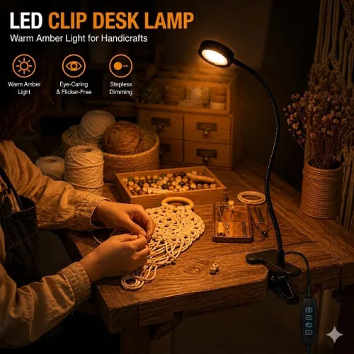 Miniatura 5 de Lámpara de escritorio USB con clip con 3 modos de color, brillo ajustable, cuello de cisne, temporizador de 1 minuto, luz de libro para leer libro