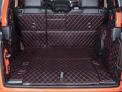 Miniatura 6 de Alfombrilla para maletero, alfombrilla de respaldo+panel de ambos lados para Jeep Wrangler Rubicon 2018-2021-Actual (4dr con subwoofer) XPE Leather