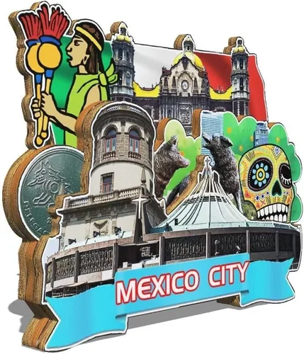 Miniatura 2 de Imán de la Ciudad de México para nevera de madera 3D Monumentos de viaje coleccionables, recuerdos, decoración hecha a mano, 2