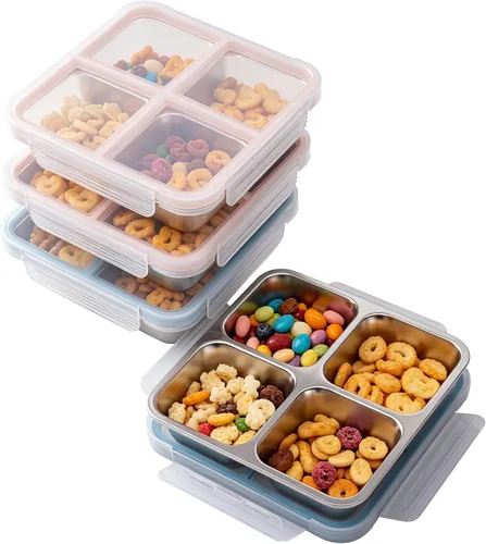 Miniatura 11 de LCHLZZ 4 compartimentos contenedores de aperitivos, paquete de 20 contenedores reutilizables para preparación de comida, lonchera sin BPA