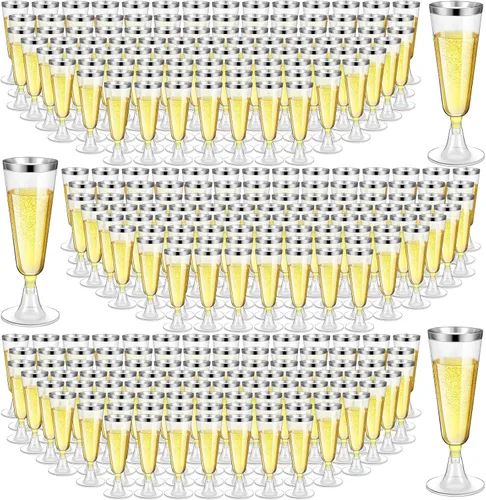 Miniatura 9 de Gerrii 300 copas de champán de plástico a granel, copas de champán desechables transparentes de 4.5 onzas, vasos de tostado con borde para boda