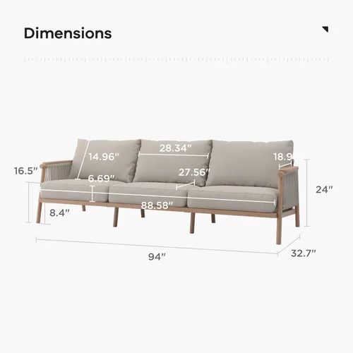 Miniatura 3 de Acanva Moderno sofá de aluminio para todo tipo de clima para patio al aire libre con cojines gruesos, tela de olefina, muebles de patio trasero