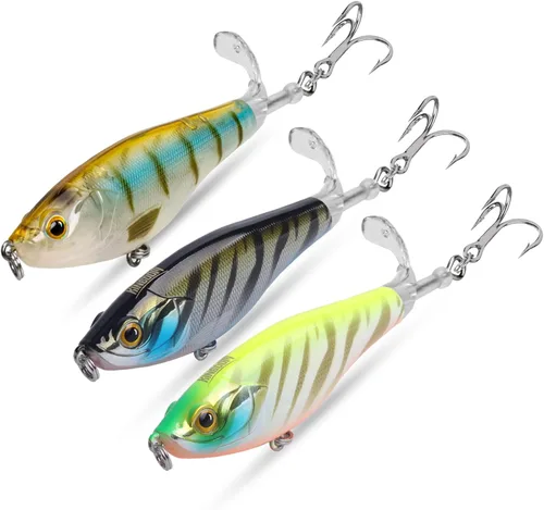 Miniatura 5 de KINGDOM 3 señuelos de pesca Topwater para Bass Whopper Popper señuelo de pesca para lubina, bagre, lucioperca, cebo flotante para lápices con cola 5