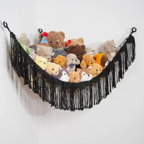 Amdermi Hamaca de animales de peluche, red colgante de esquina para organizador de juguetes, sala de juegos, hamaca de juguete de animales de Crema