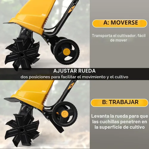 Miniatura 6 de IncwBo Garden Rototiller - Cultivador eléctrico con cable de 12 pulgadas y 10.5 amperios, ruedas ajustables, profundidad de labranza de 8 pulgadas