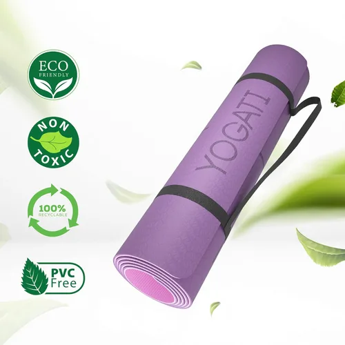 Miniatura 5 de YOGATI® Esterilla de Yoga con Correa con Líneas de Alineación. Esterilla de Entrenamiento en Casa para Mujeres, Hombres y Niños. Esterilla de Yoga
