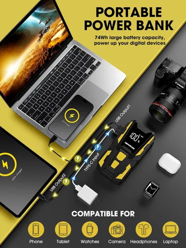 Miniatura 3 de DBPOWER Arrancador de 5000 A, arrancador de batería de coche de 74 Wh para motores de hasta 10,0 L de gasolina y 8,0 L de diésel, paquete de batería