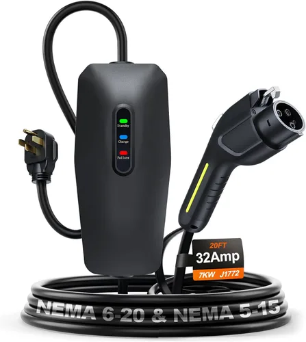 Miniatura 14 de Cargador de vehículo eléctrico de nivel 1/2, 16 amperios y 3.5 kW, cargador portátil con cable de 20 pies, estación de carga doméstica, con enchufe