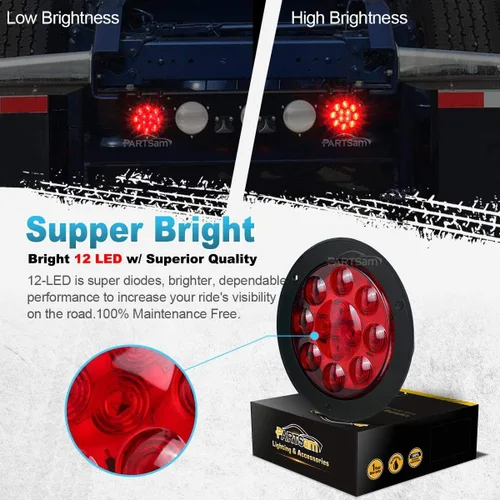Miniatura 4 de Partsam 2 piezas de 10,2 cm de luz roja de freno, giro y marcha atrás para camiones y remolques con montaje en brida y 12 diodos de utilidad rojo