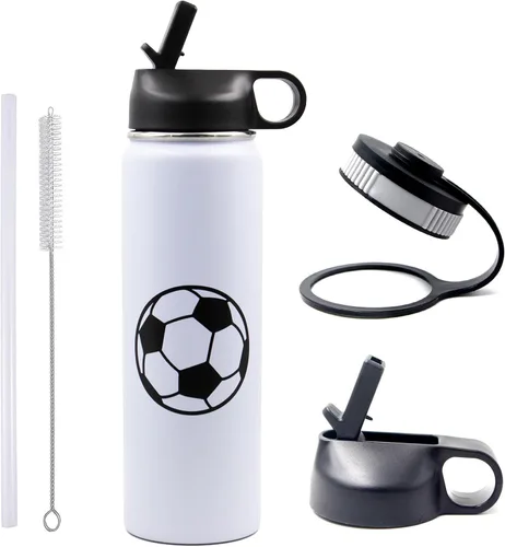 Miniatura 9 de Botella de agua de béisbol de 18 onzas, botella deportiva de boca ancha, vaso de viaje de metal con 2 tapas, botellas de agua aisladas al vacío