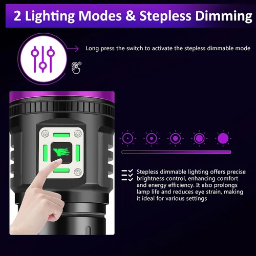 Miniatura 4 de Linterna UV de 45 W, linterna recargable por USB, potente linterna de luz negra LED de 9 núcleos de 385-395 nm para detección de orina de mascotas
