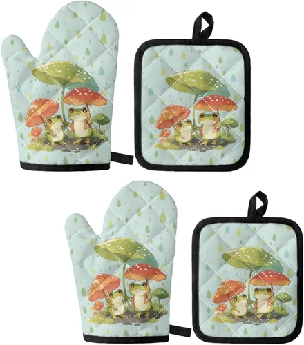 Miniatura 29 de UNICEU Juego de 4 manoplas de horno personalizadas y soportes para ollas, decoración de cocina, guantes protectores personalizados para hornear