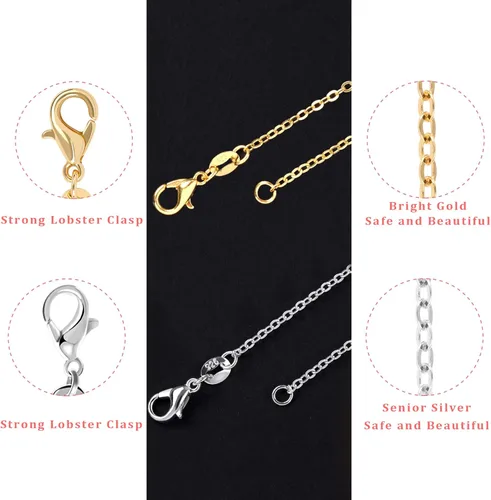 Miniatura 5 de SANNIX Paquete de 50 cadenas de collar chapadas en plata, paquete de cadena de cable para hacer joyas plateado y dorado