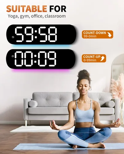 Miniatura 7 de Reloj de pared digital grande de 14", cuenta regresiva, alarma, LED grande, 11 colores RGB, temperatura para sala de estar, aula, escritorio, regalo
