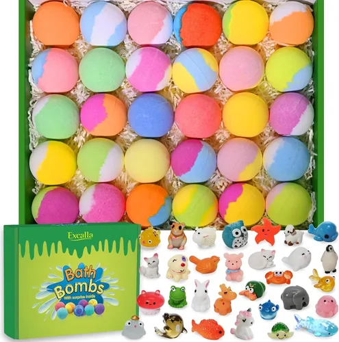 Bombas de baño para niños con juguetes en el interior para niñas y niños, paquete de 30 bombas de baño de regalo con sorpresa, bolas de baño de