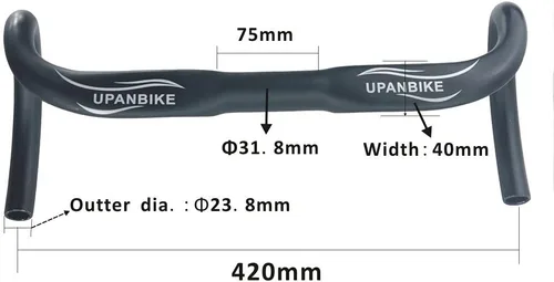 Miniatura 3 de UPANBIKE Manillar de 31,8 mm con caída, manillar curvo de 420 mm, manillar de aluminio para bicicleta de carretera, para bicicleta de carretera
