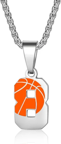 Susook Collar de baloncesto con números para niños del 0 al 99 con colgante de números de acero inoxidable, joyería deportiva, regalo de baloncesto