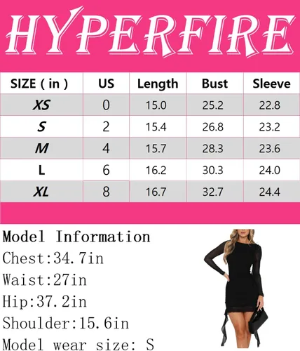 Miniatura 7 de HYPERFIRE Minivestido ajustado de malla con volantes y manga larga con cuello redondo y espalda abierta para mujer