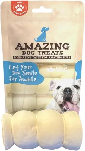 Amazing Dog Treats - Rollos de mejillas de ternera (Mega gruesos de 4 pulgadas - 6 piezas) - Masticables alternativos seguros de cuero crudo para