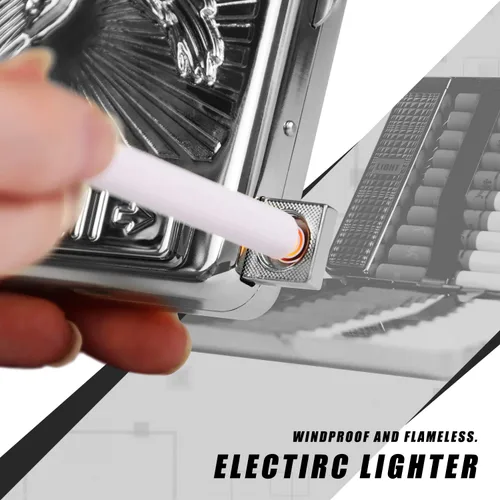 Miniatura 4 de 20 piezas de soporte de metal para cigarrillos con encendedor de arco de águila 3D - recargable eléctrico a prueba de viento USB sin llama (plata)