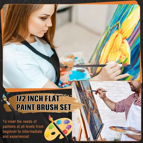 Miniatura 5 de Zonon 20 pinceles planos de pintura acrílica, accesorios de manualidades, premios de aula, regalos pequeños, pinceles de pintura de acuarela, a Negro