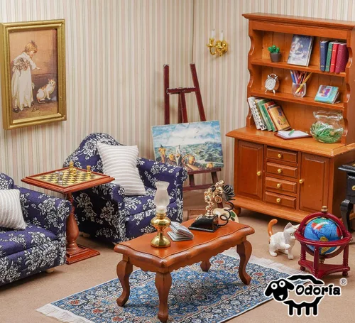 Miniatura 9 de Odoria 1/12 Sofá sillón miniatura para casa de muñecas, accesorios de muebles, rosa
