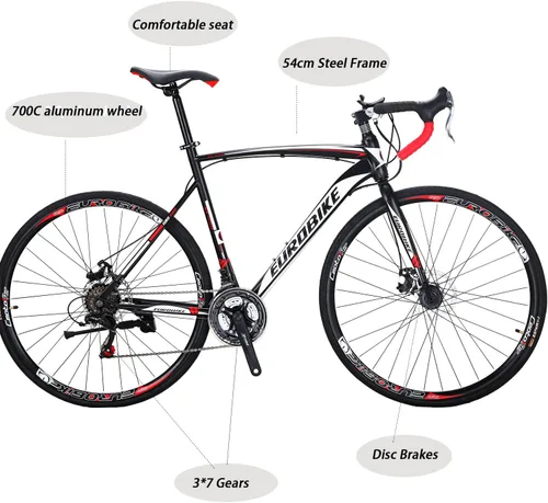 Miniatura 2 de EUROBIKE Bicicleta de carretera,Ruedas 700C Frenos de disco de 21 velocidades,Bicicleta para hombre o mujer,Marco de 21.3 in/19.3 in