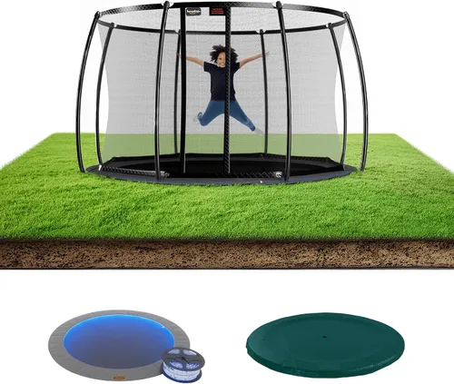 Miniatura 11 de Avyna Trampolín redondo en el suelo de alta calidad, 15 pies, 14 pies y 12 pies - Trampolín al aire libre para niños y adultos con características