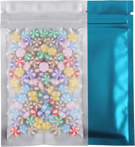 Miniatura 14 de 100 bolsas de sellado con cremallera resellables de papel metálico de color transparente esmerilado para ventana (negro, soporte 2 onzas)