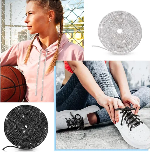 Miniatura 6 de MTLEE Cordones de zapatos con diamantes de imitación, cordones de diamantes de imitación con capucha y cordones de purpurina para zapatillas