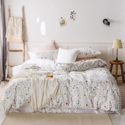 Miniatura 14 de AMWAN Juego de funda de edredón floral bohemio de algodón, ropa de cama con estética de jardín, elegante, botánico, con cierre con cremallera y 4