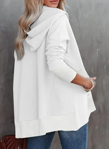 Miniatura 3 de SHEWIN Sudadera de gran tamaño para mujer, casual, con botones, cuello en V, con bolsillo
