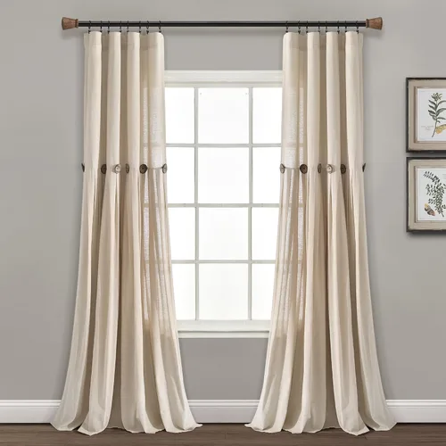 Miniatura 25 de Lush Decor - Cortinas de lino con botones de estilo granja, panel individual, diseño plisado de dos tonos de 40 pulgadas de ancho x 108 pulgadas