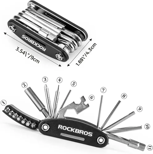 Miniatura 4 de ROCKBROS Kit de herramientas para bicicleta 16 en 1 – Multifunción – Herramienta portátil y plegable para ciclismo con llave Allen, palancas