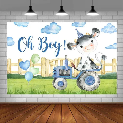 Miniatura 3 de Sendy Telón de fondo de baby shower de vaca sagrada de 7 x 5 pies para niño Oh Baby Farm temática de decoración de fiesta, suministros de hierba