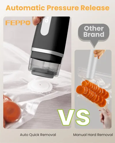 Miniatura 3 de Máquina selladora al vacío FEPPO para alimentos con tanque de agua visible, máquina selladora al vacío compacta portátil con 30 bolsas reutilizables