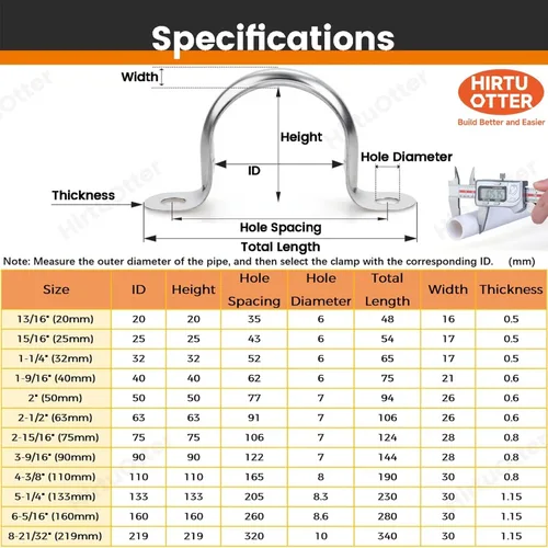 Miniatura 8 de 25 abrazaderas de tubo extra anchas de acero inoxidable 304 de 1-1/4 pulgadas, clips de conducto con soporte en U de dos agujeros para HVAC