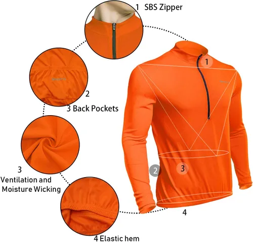 Miniatura 8 de Spotti Playera de mangas largas para ciclismo, para hombre. Remera para ciclismo, transpirable y de secado rápido.