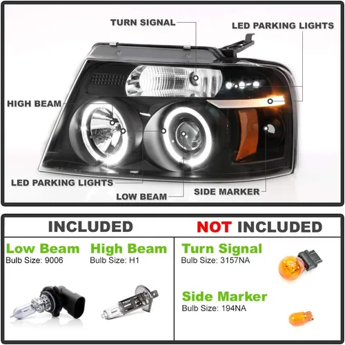 Miniatura 2 de ACANII - Focos con anillo LED halo negro para Ford F150, proyectores, faros delanteros, lado del conductor y del pasajero