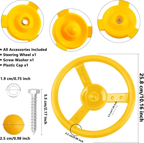 Miniatura 2 de Juego de accesorios de volante de plástico para patio trasero, casa de árbol, parque infantil, gimnasio de selva (1, amarillo)