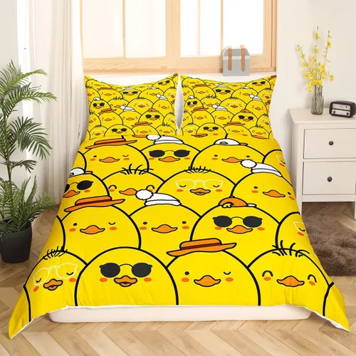 Miniatura 44 de Erosebridal Funda de edredón para niños y niñas, diseño de pato amarillo, diseño de patos de dibujos animados, juego de ropa de cama de animales